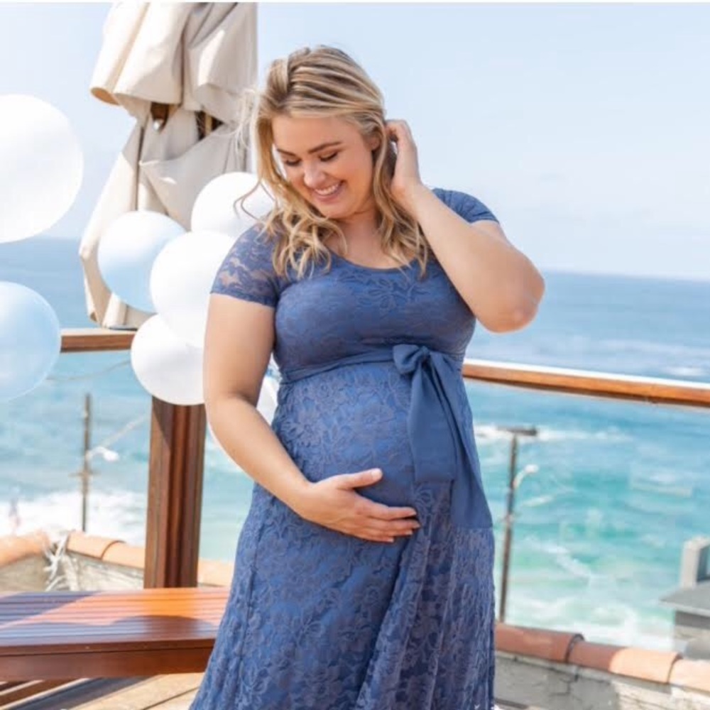 Blue Lace Sash Tie Maternity Gown